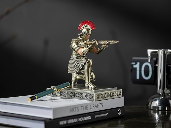 Roman Praetorian Warrior Knight Pen Holder Desk Ornament Resin Pencil Holder Desk Accessories and Organizer for Office with a Letter Opener (Bronze)-DeskLoop Office