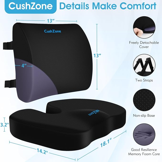 CushZone Ergonomic Seat Cushion & Lumbar Support Pillow - Image 3