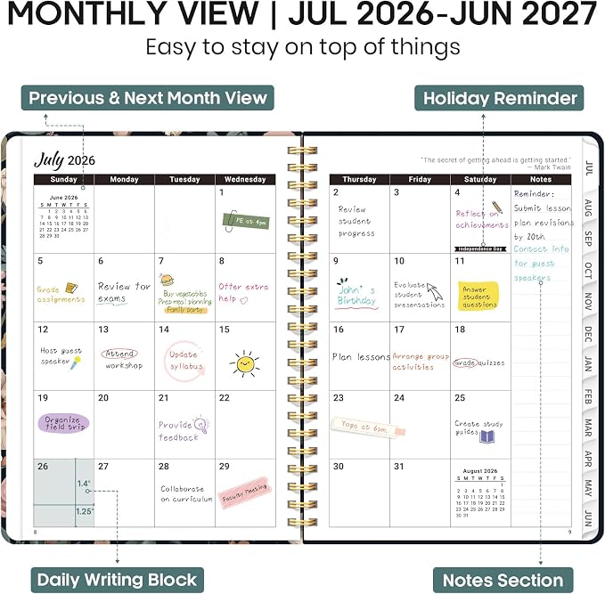 Academic Planner 2026-2027, Weekly and Monthly Calendar Book, July 2026 – June - Image 2