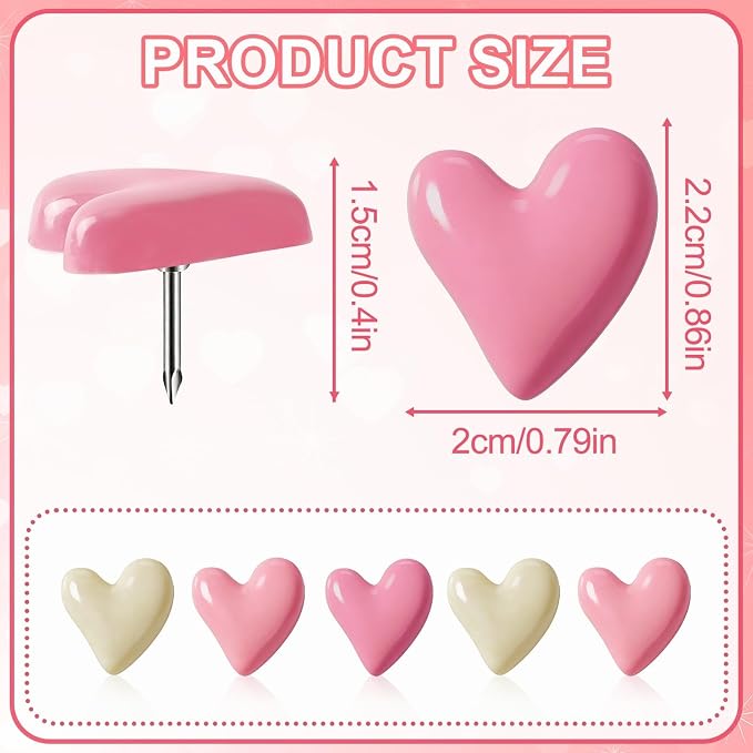 JANYUN 60Pcs Heart Decorative Push Pins Pink Thumb Tacks - Image 3