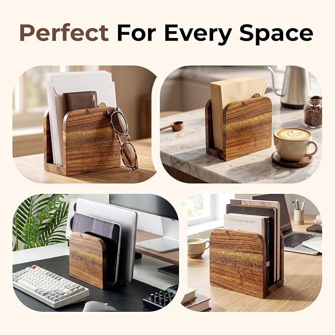 Acacia Wood Mail Organizer Countertop -Small Letter Holder - Image 6