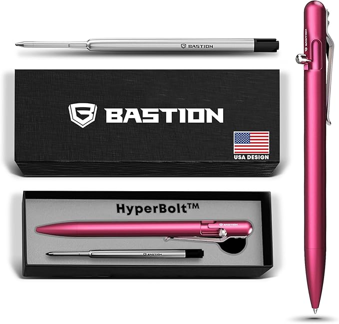 BASTION® Luxury Slim Bolt Action Pen, Lightweight Aluminum EDC Pen with Fine Tip, Professional Ballpoint Pen for School and Work - Pink-DeskLoop Office