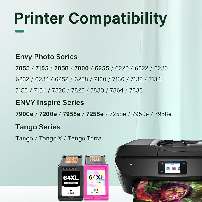 64XL 64 Black and Color Ink Cartridge Combo Pack XL Remanufactured Replacement for HP Printers Envy Photo 7855 7155 Inspire 7900e Series 7255e 7200e 7955e 7858 7800 6255 Tango Ink Cartridges (2 Pack)-DeskLoop Office