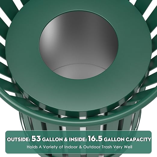 27.6IN Round Large Outdoor Trash Can, Heavy Duty Metal Slatted Garbage Can Outdoor, All Weather Resistant Commercial Garbage Cans, Waste Receptacle in Park, School, Beach, Patio, Green-DeskLoop Office