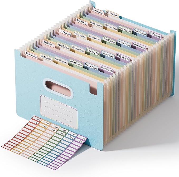 ThinkTex 26-Pocket Accordion File Organizer, Upright Open Top, Monthly Tabs by ThinkTex