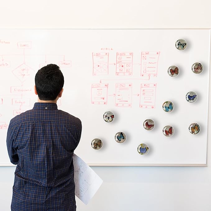 12Pcs Glass Refrigerator Magnet Fridge Sticker,Butterfly Fridge Magnets Decoration for Crafts,Strong Fridge Magnets for Kitchen, School,Office Whiteboard, Cabinet and Dishwasher-DeskLoop Office