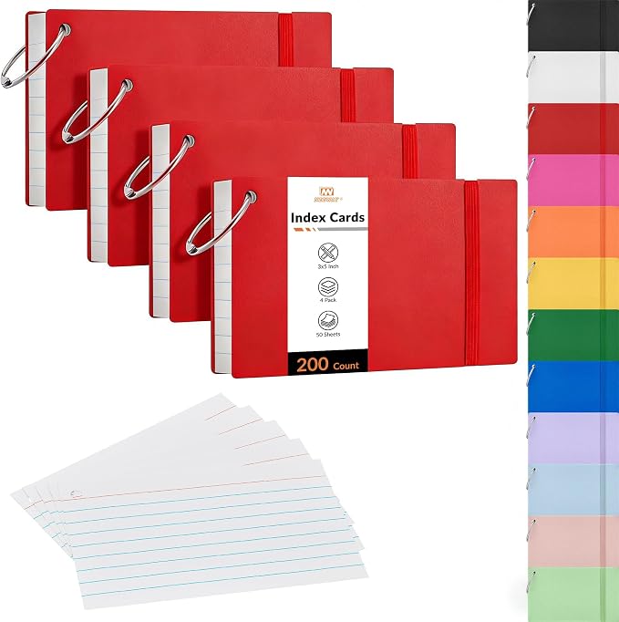 NEEWAY Ruled Index Cards with Ring 3x5 Inches, Flash Cards with Rings by NEEWAY