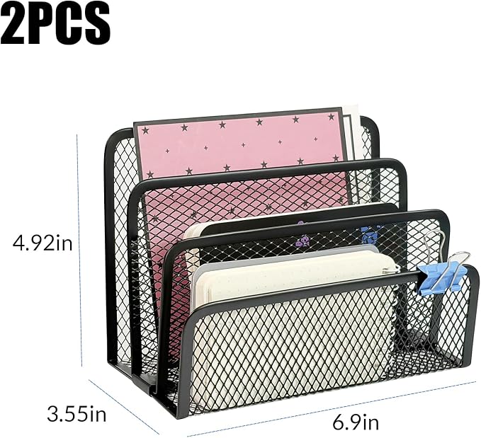 2pcs Mail Organizer for Desk, 3-Slot Mesh Metal Mail Holder countertop - Image 2