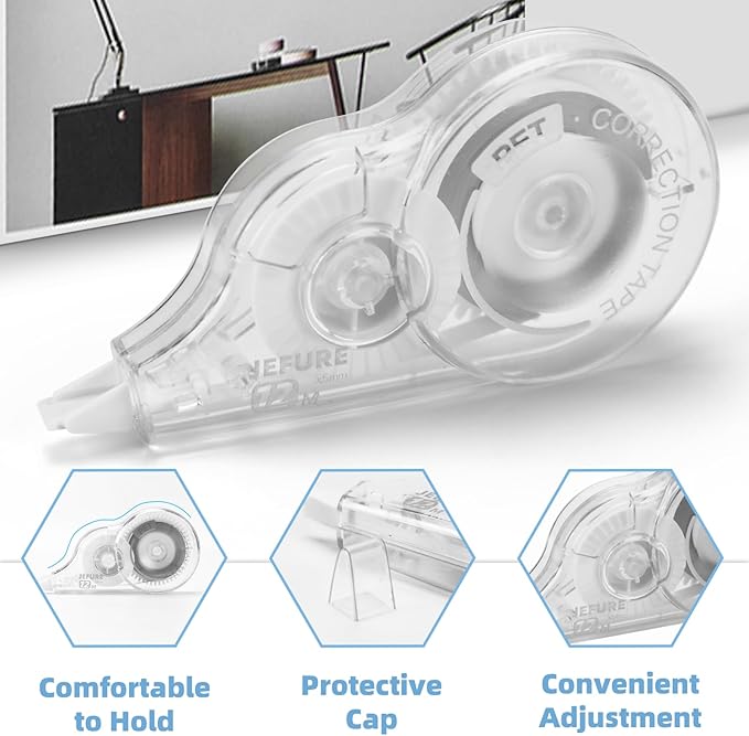 12 Pcs 39.4 Ft Correction Tape, Tear-Resistant Tape Bulk for School, Office, Note Taking, Journal (Tape Width 0.2 in, Clear)-DeskLoop Office