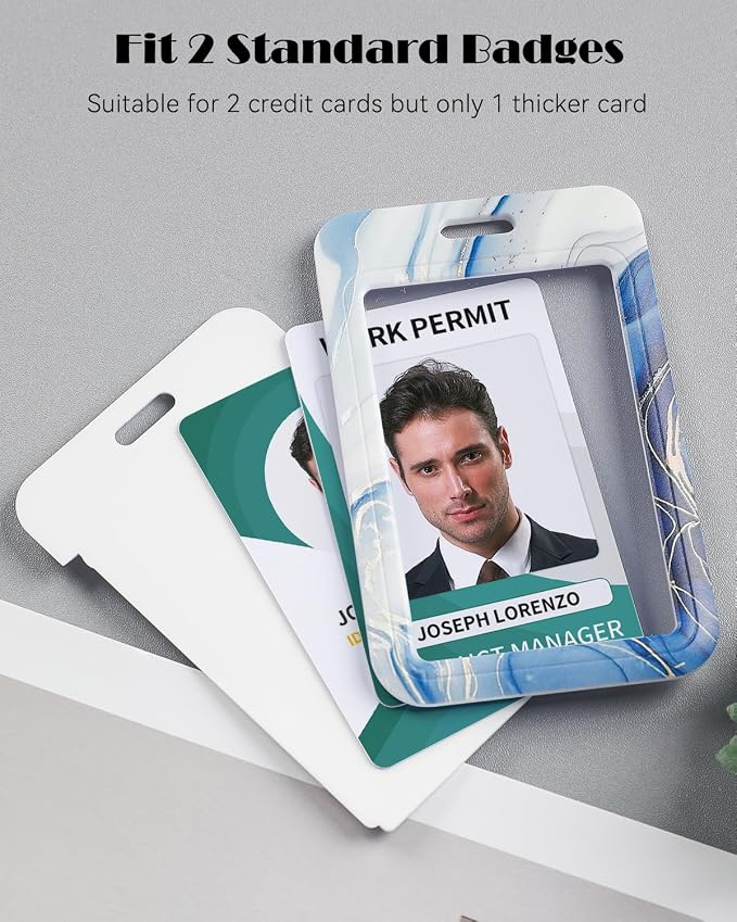 Uniclife Marbling Sliding Badge Holder Blue Marble Pattern Plastic Card Holder - Image 2
