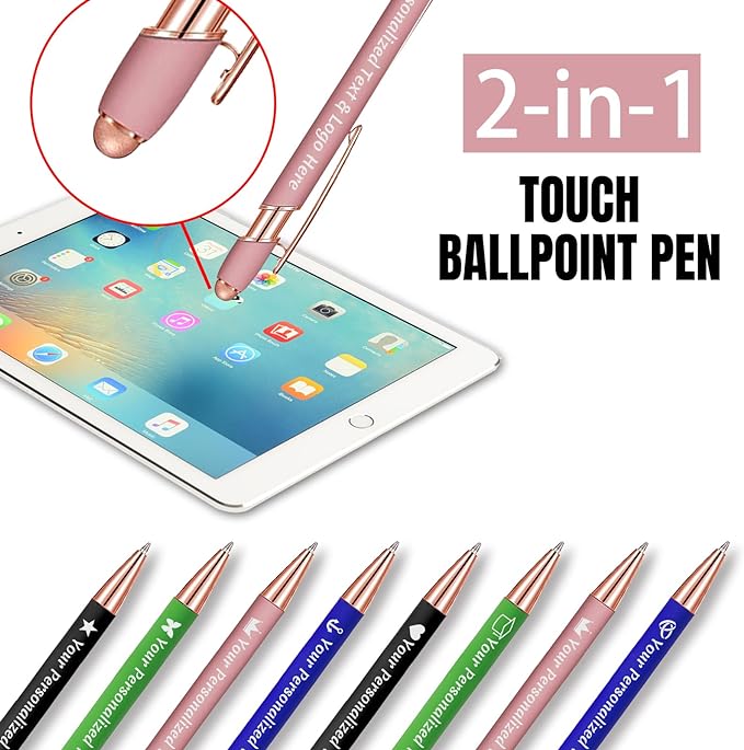 STREADVE 50 Personalized Custom Pens Engraved Writing Pen with Name Logo, Customized Promotional Items Stylus Pen Gifts for Men Women Realtor Nurse Wedding Business, Blue