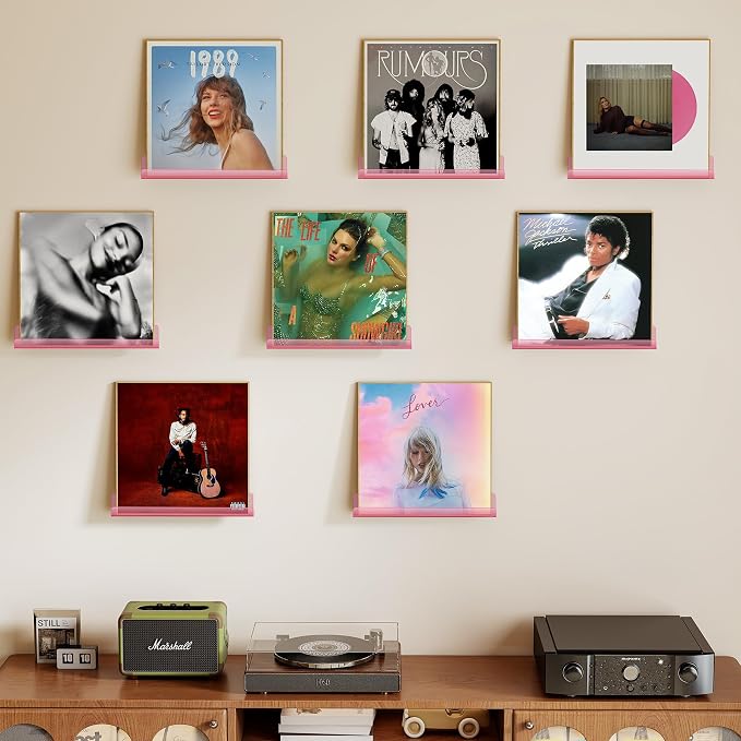 Laurensory 8 Pack Vinyl Record Shelf Wall Mount Shelves, 12 inch Clear Acrylic - Image 4