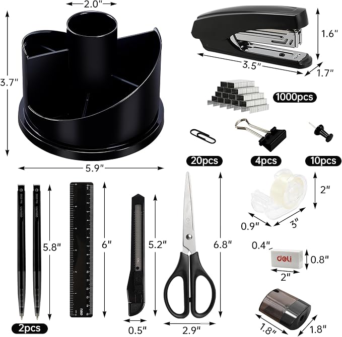 deli Office Supplies Set, Stapler Set, Rotating Multi-Functional Pen Holder - Image 4