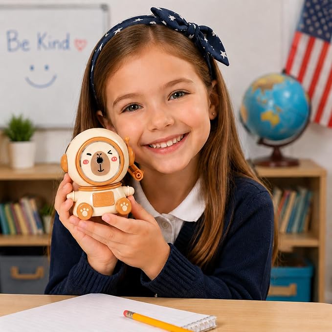 Cute Capybara-Shaped Astronaut Manual Pencil Sharpener, Hand Crank Desktop - Image 3