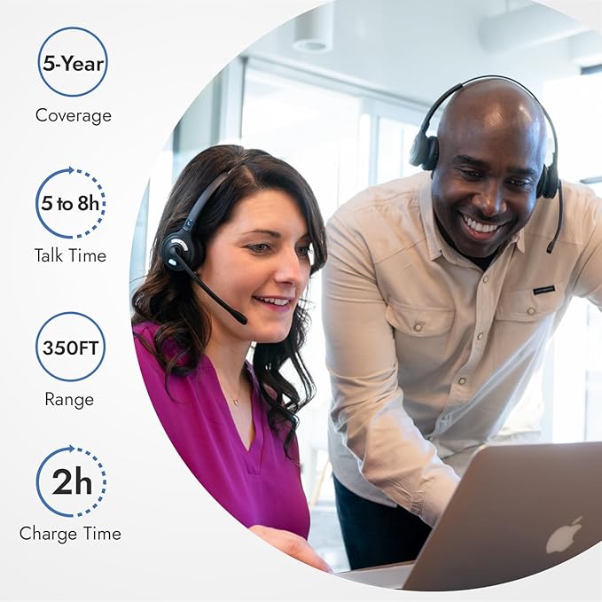 Leitner LH375 3-in-1 Wireless Office Headset with Mic – Computer, Telephone, and Cell Phone Headset – 5 Year Warranty – Dual-Ear