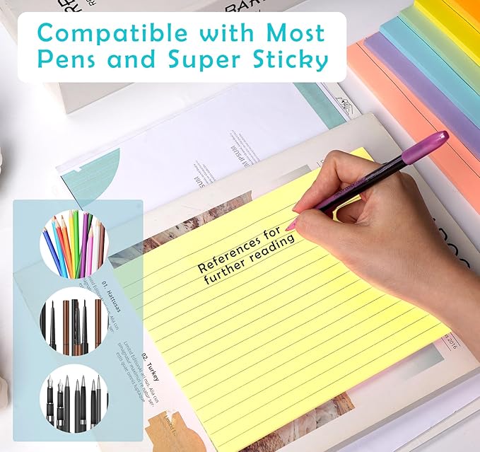 8 Pack Lined Sticky Notes 8x6 in Post, 400 Sheets Large Ruled Post Stickies - Image 5