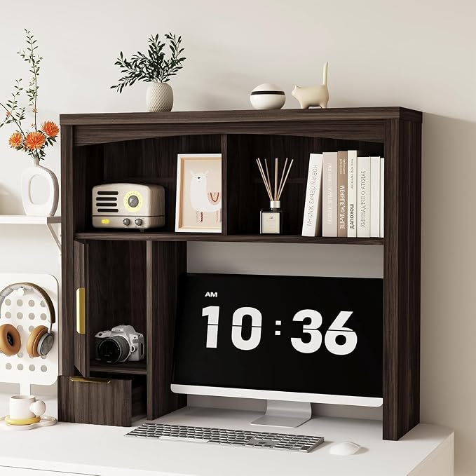 Desktop Shelf, Wooden Desk Hutch - Image 3
