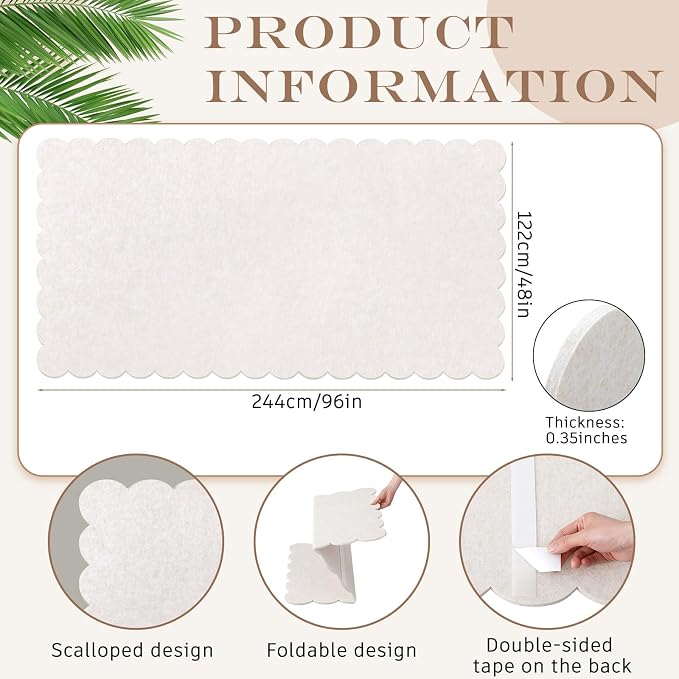 Mooliwe Scalloped Felt Bulletin Board 96 x 48 Inches Foldable Beige Pin Cork - Image 2