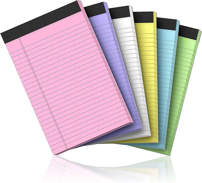 6 Pack Note Pads 5 x 8 Inch Colored Small Legal Pads 5 x 8 Pink Notepad Perforated Writing Pads Lined Paper Pads of Paper College Ruled Paper 30 Sheets Notebook To Do List for School, Office, Home-DeskLoop Office