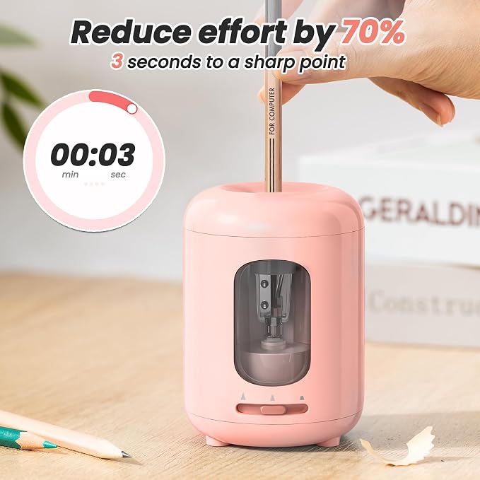 deli Electric Pencil Sharpener, 3 Sharpness Modes, Battery Operated - Image 4