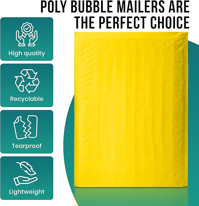 Levex - #000 4" x 8" [5 Pack] Yellow Poly Bubble Mailers, Padded Envelope Mailers, Packing Envelope & Mailing Bags for Shipping-DeskLoop Office
