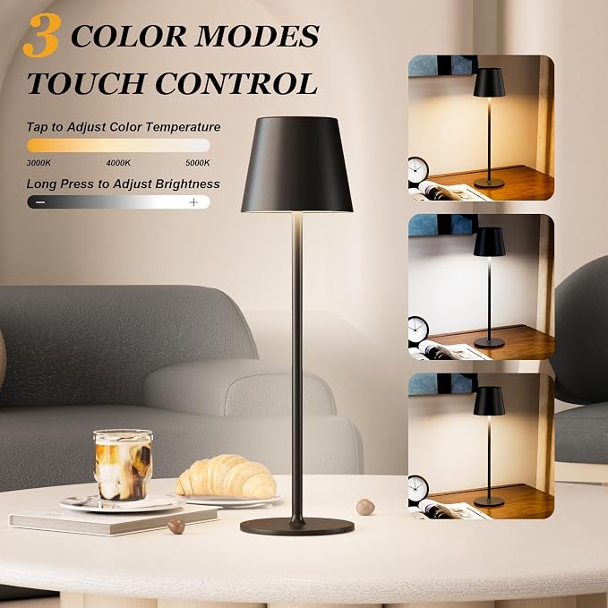 Kakanuo Cordless Table Lamp Rechargeable Black - Image 2