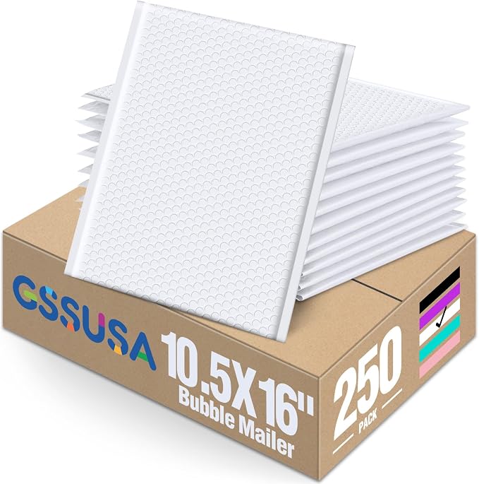 GSSUSA Large Bubble Mailers 10.5x16 Inch 250 Pack White Padded Envelopes by GSSUSA