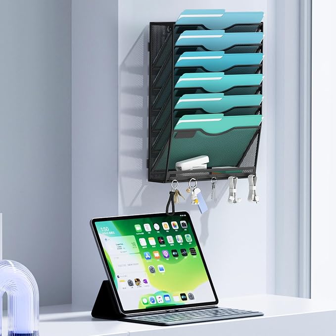 Gawerk 7-Tier Wall File Organizer Hanging Wall File Holder Wall Mount Paper - Image 4