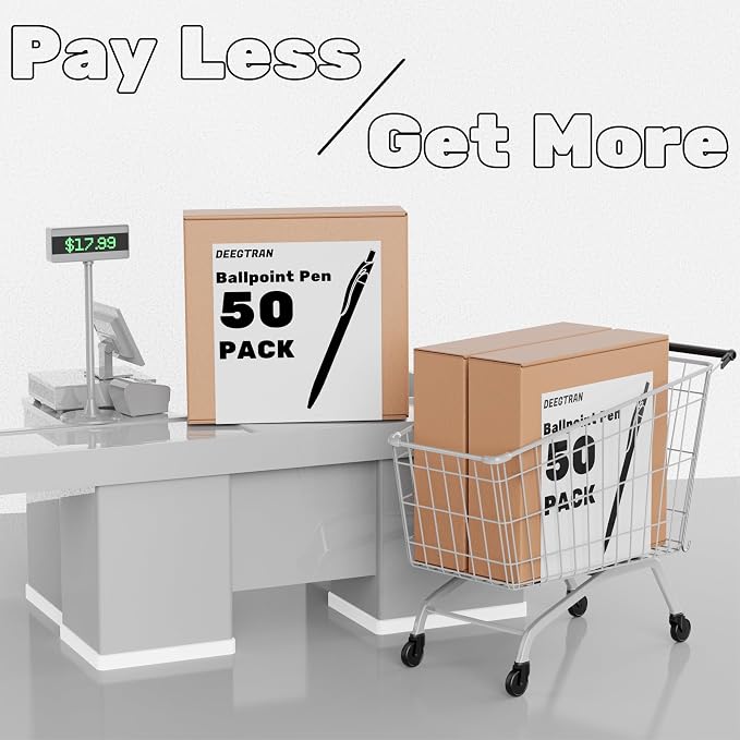 deegtran Pens Bulk, 50 Pack No Bleed Black Ink Click Pens, Wholesale - Image 4