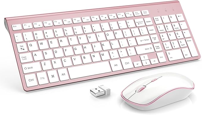 J JOYACCESS Wireless Keyboard Mouse Combo,Typewriter Keyboard Wireless, Portable Pink Wireless Keyboard for Computer/Laptop/Windows/Mac-DeskLoop Office