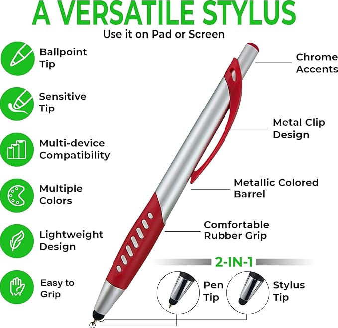 Personalized Pens With Custom Logo or Text-300 Pack Bulk-for Businesses, Parties, and Events, 2 in 1 Ballpoint Pen & Capacitive Stylus for Touchscreen Devices, Click Action, Black Ink, Purple