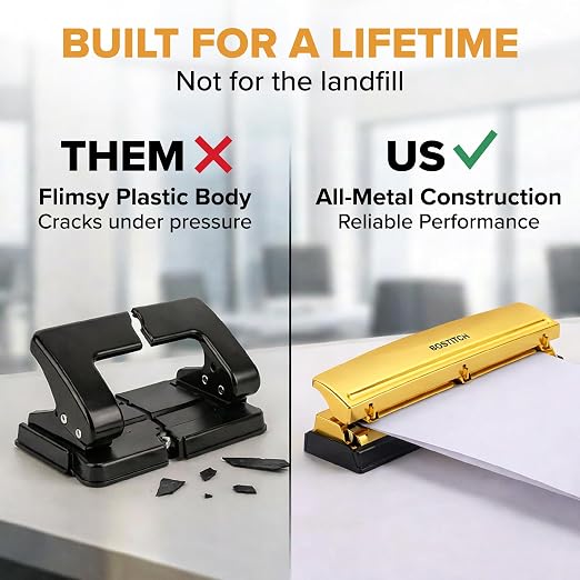 Bostitch 3 Hole Paper Punch, 15 Sheet Capacity, Metal Office Hole Puncher - Image 4