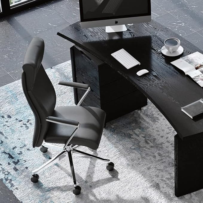 ZURI Draper Leather Executive Chair with Aluminum Frame- Dark Grey-DeskLoop Office
