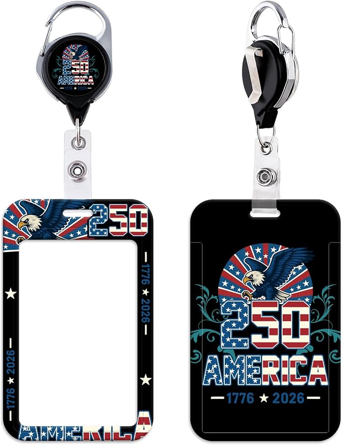 Cool American Flag & Bald Eagle ID Badge Holder Retractable Keychain Badge Reel by beemorita