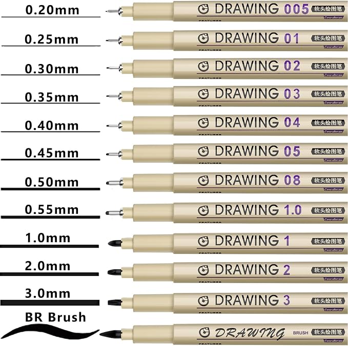 Muchcute Micro Fineliner Drawing Art Pens: 12 Black Fine Line Waterproof Ink - Image 2