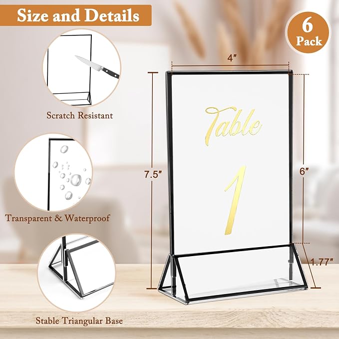 Floroom 6 Pack 4x6 Inch Clear Acrylic Sign Holders, Double-Sided Black Display - Image 2