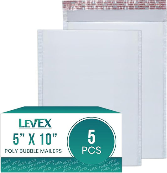 Levex - #00 5" x 10" [5 Pack] Poly Bubble Mailers, Padded Envelope Mailers, Packing Envelope & Mailing Bags for Shipping-DeskLoop Office