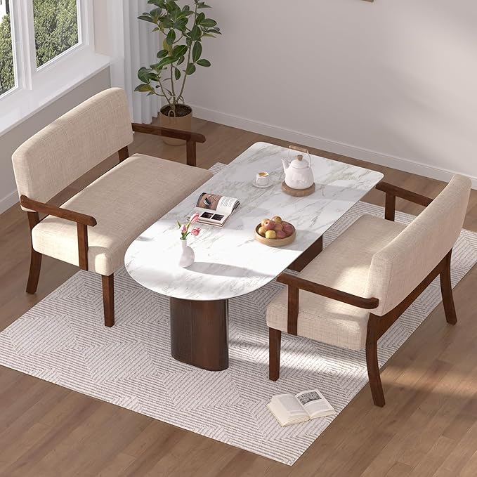 Accent Chair 2 Seat, Arm Chairs with Soft Seat and Armrests for Living Room, Love seat for Dining, Reading, and Waiting Rooms (Beige)-DeskLoop Office