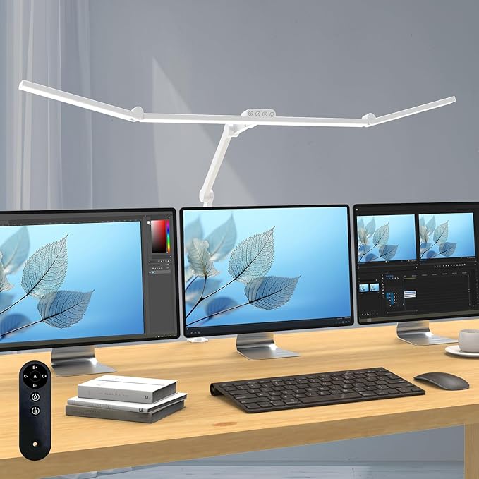 Micomlan 3000 Lumen Super Bright Led Desk Lamp for Home Office, 47Inches Long Architect Desk Lamp with Clamp, Dimmable Table Light with Adjustable Monitor Light Bar Tall Office Lighting for Computer-DeskLoop Office