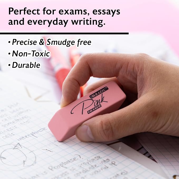 BAZIC Products Pink Bevel Block Erasers, Latex-Free - Image 3