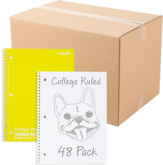 Blue Summit Yellow Spiral Notebooks Bulk, One Subject Spiral Notebook College Ruled, Perforated Notebook, 8 x 10.5 for Work and School, Paper, College Ruled, Bulk 48 Pack-DeskLoop Office