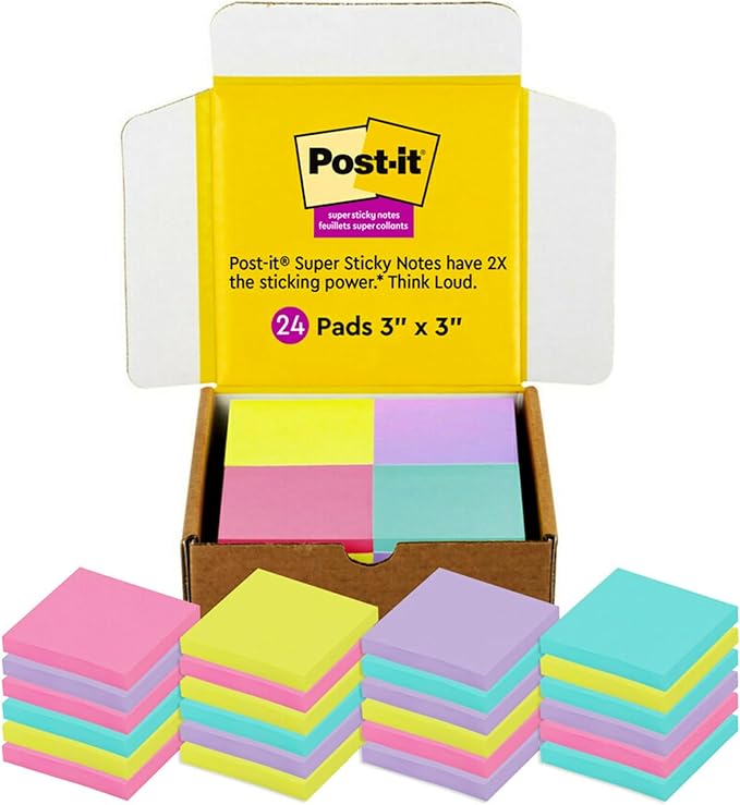 Post-it Super Sticky Notes, 3 x 3 in, 24 Pads | School Supplies and Oﬃce by Unknown