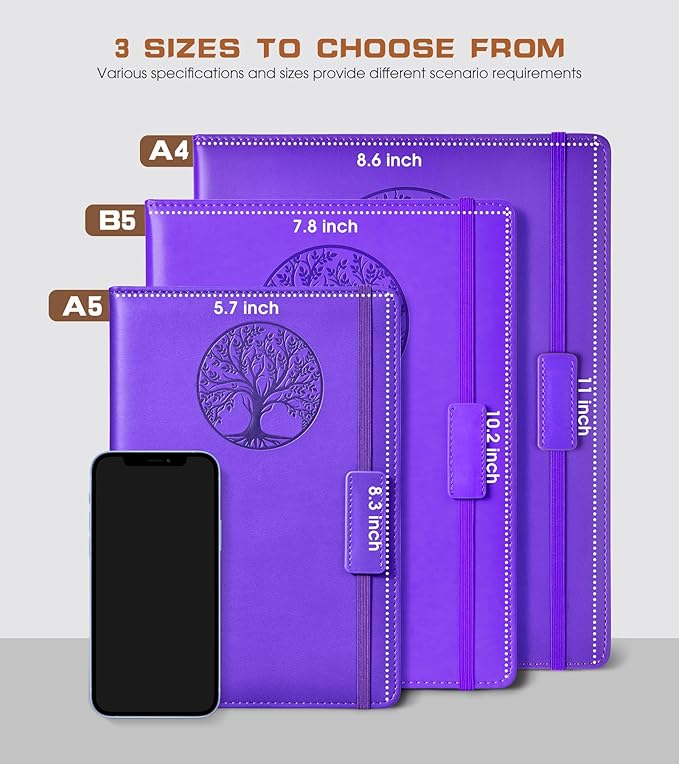 Lined Journal Notebook for Women Men,256 Pages A4 Large Hardcover Leather Journals for Writing,Travel,Business,Work,School,College Ruled Notebooks for Note Taking,Diary Notepad 8.6"×11"(Purple)-DeskLoop Office