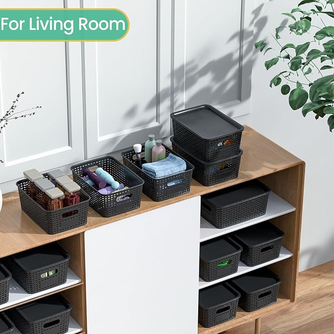 Plastic Storage Baskets with Lid-Plastic Storage Containers Stackable Storage - Image 4