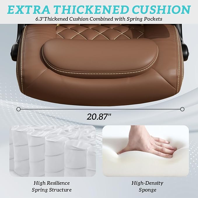 GYI O205P High Back Executive Office Chair, Big and Tall Office Chair 400LBS with Rubber Wheels,Ergonomic Adjustable Computer Desk Chairs with Padded Flip-up Armrests,Lumbar Support (Brown)-DeskLoop Office