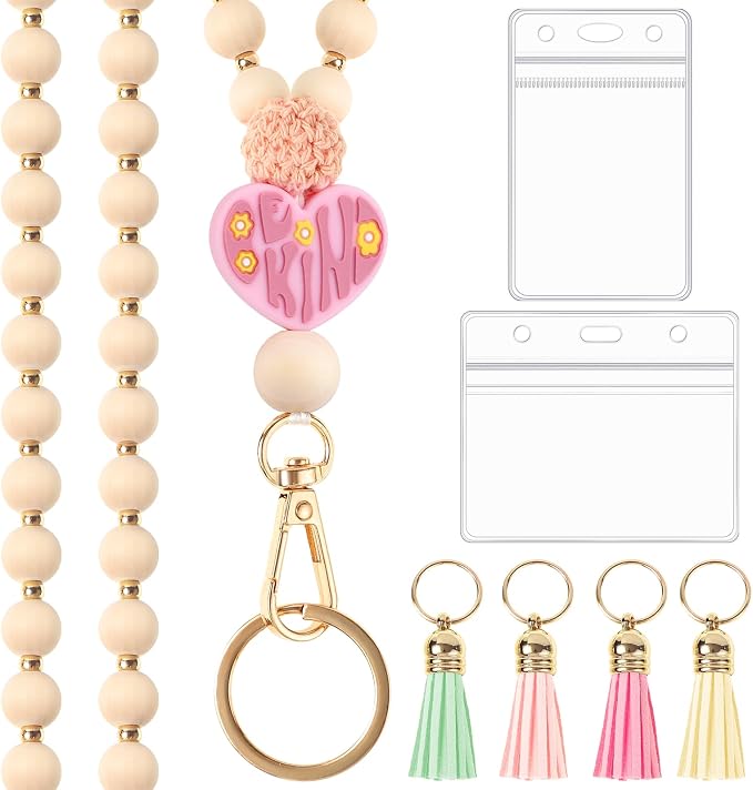 BESARME Teacher Lanyard with ID Holder Cute Wooden Beaded Lanyards by BESARME