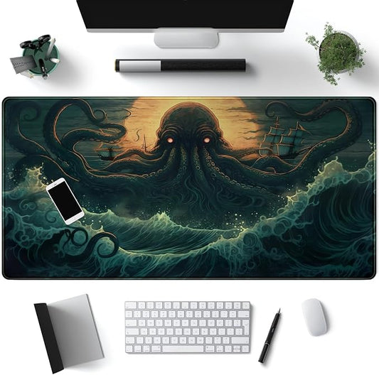 Octopus Anime Desk Pad Ocean Large Mouse Pad Gaming, Extended Kanagawa Desk Mat by Mechanical+Cattle