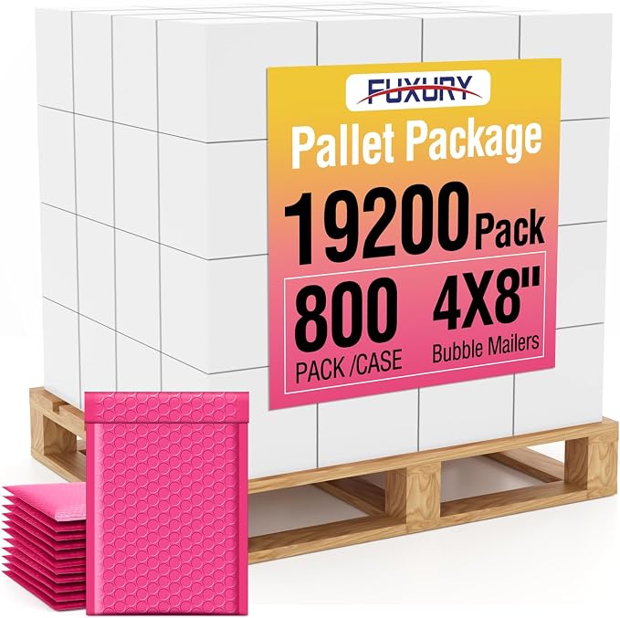Fuxury Bubble Mailers 4x8" Pink Padded Envelopes 19200 Pack Bulk Strong by Fuxury