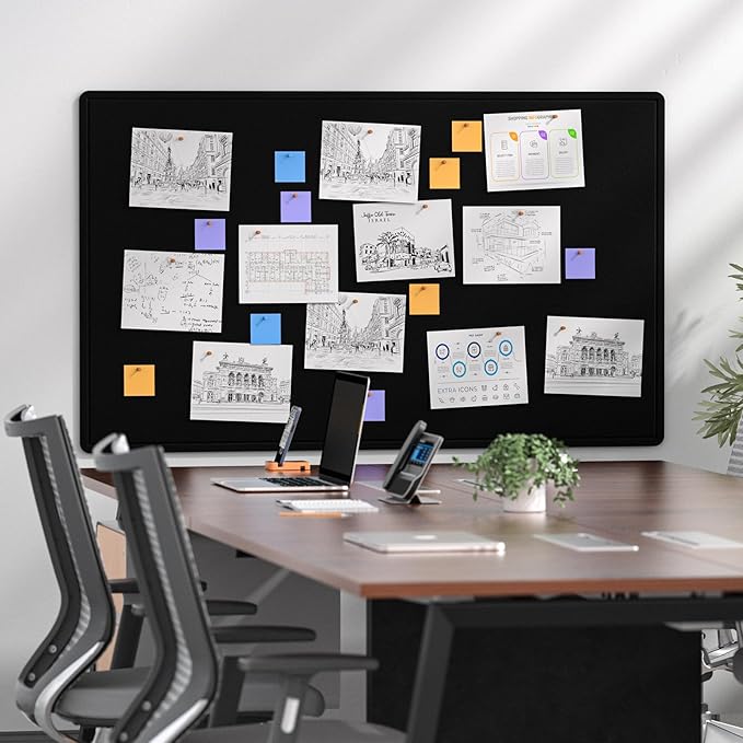 MaxGear Extra Large Bulletin Board 60" x 36", Foldable Felt Board Vision Board Supplies, Cork Board for Office, Home, School, Small Pin Boards for Walls Decorative Display Board Black-DeskLoop Office