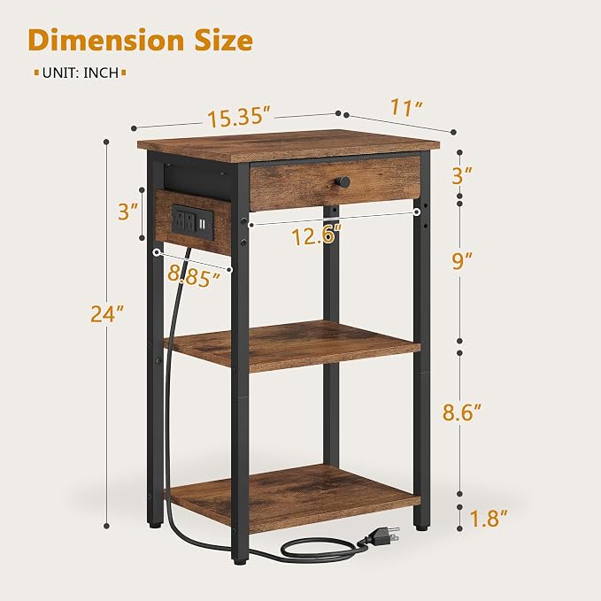 Gewudraw Printer Stand with Charging Station, 3-Tier Under Desk Printer Table - Image 2